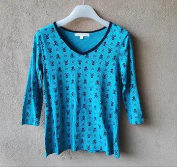 해골 구제 의류 v넥 상의 t셔츠