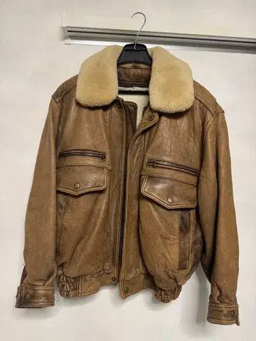 브라운 가죽 아우터 퍼 포함 빈티지