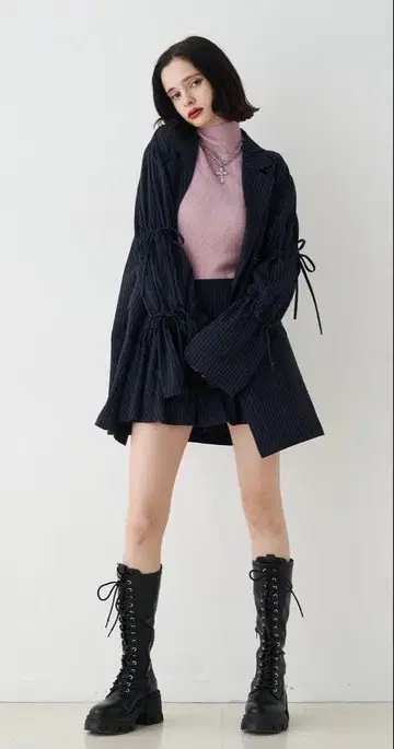 jouetie 리본 슬리브 자켓 미니 원피스 네이비