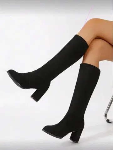 블랙 스웨이드 니하이 부츠