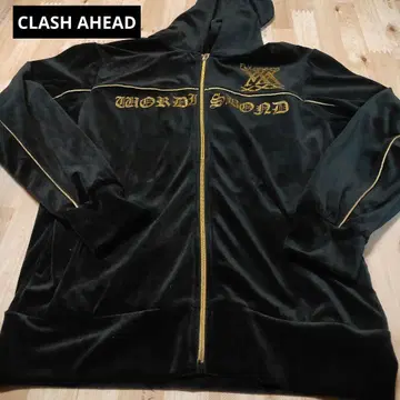 CLASH AHEAD 풀 집업 블랙 벨로아 후드티 L