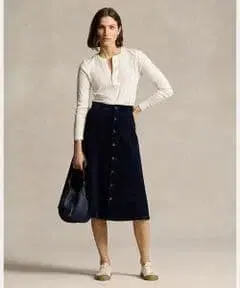 폴로 랄프 로렌 버튼 프론트 코듀로이 A라인 스커트