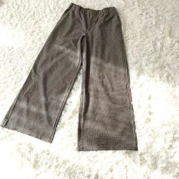 UNIQLOC 유니클로 깅엄 체크 패턴 와이드 팬츠 M 허리밴딩 끈