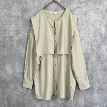 apretro 아프레트로 백 플리츠 밴드 카라 셔츠 카라 부착 베이지