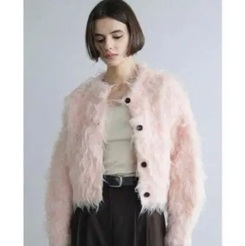 CLANE 샤기 숏 니트 가디건 핑크