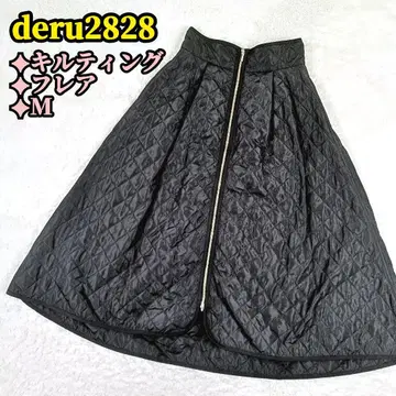 deru2828 퀼팅 롱 스커트 플레어 허리밴딩 블랙 M