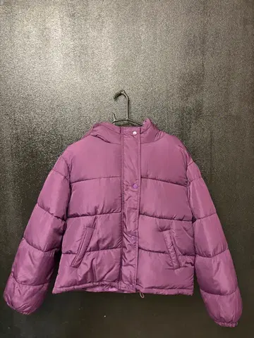 퍼플 후드 부착 다운 자켓