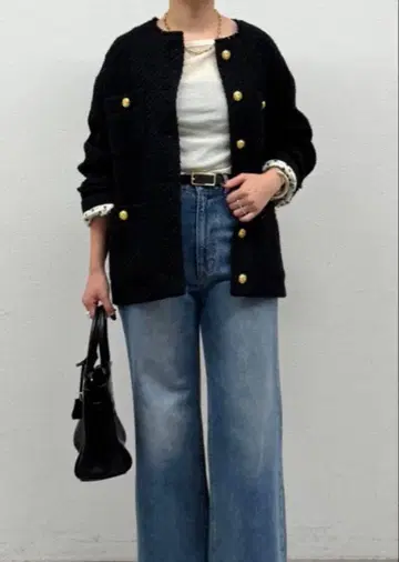 [ 새상품 ] 노카라 트위드 자켓 블랙 가을 겨울