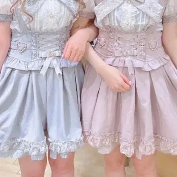 완판템 리즈리사 레이스업 하트 카슈쿨 스커트 핑크