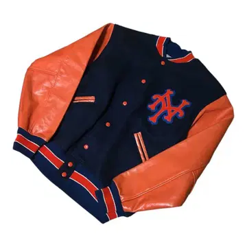 레어 70s USA제 Felco NY Mets 소매 가죽 바시티 자켓 L