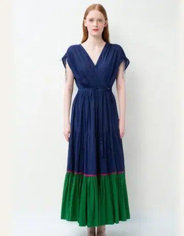 [ 새상품 ] velnica 롱 드레스 네이비 투톤 원피스