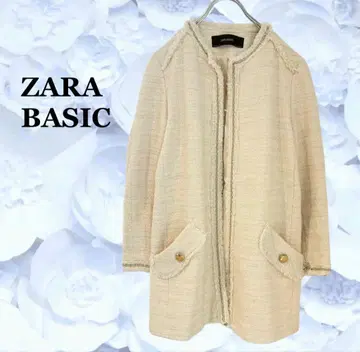 [ 자라 베이직 ] 노카라 자켓 코트 [ L ] 아이보리 트위드