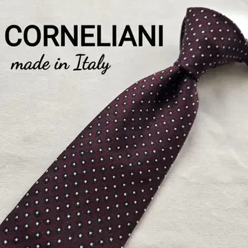 새상품급 CORNELIANI 버건디 홍차 도트 무늬 넥타이 이탈리아제