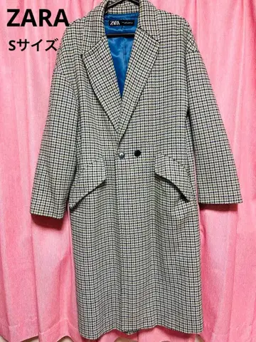 ZARA 체크 무늬 롱 코트 S