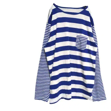 레어 [ 지유 ] 긴팔 보더 티셔츠 긴팔 T셔츠 크레이지 패턴 블루