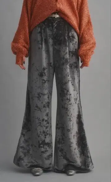 seyto 크러쉬 벨로아 와이드 플레어 팬츠 그레이 사이즈 0