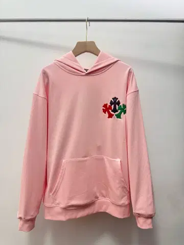 컬러풀 로고 자수 핑크 후드티