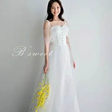 [ 한 번만 사용 ] 화이트 웨딩 드레스 앞 촬영 XS 튤