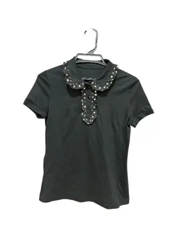 도트 무늬 옷깃 블랙 반팔 티셔츠 피케 셔츠