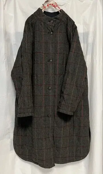 아우터 비기 네이비 체크 충전솜 롱 코트 리버서블 가을/겨울