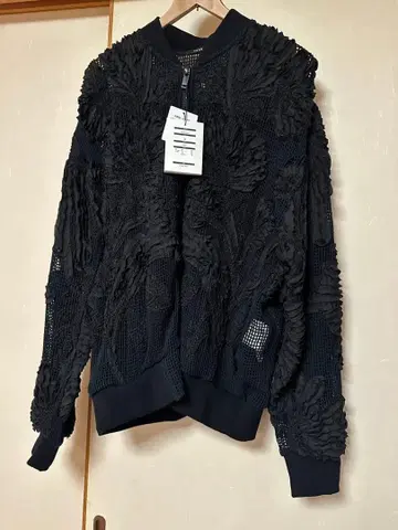 taakk MESH EMBROIDERY ZIP BLOUSON BLACK