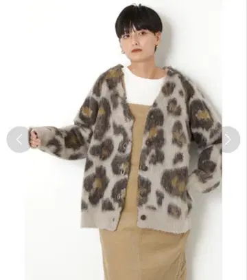 [ ROSE BUD ] 남성용 레오파드 모헤어 혼방 가디건 표범 무늬
