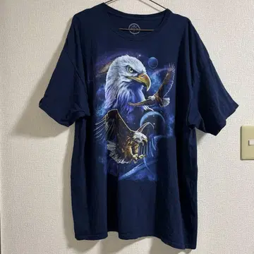90s USA 구제 의류 DOM XL 네이비 T셔츠 독수리 디자인
