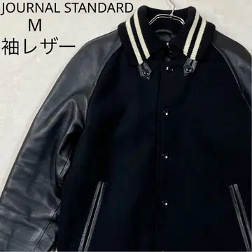 저널 스탠다드 소가죽 가죽 소매 가죽 바시티 자켓 자켓 블루종 블랙/M