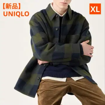 [새상품] 유니클로 오버 셔츠 자켓 남성용 체크 올리브 XL