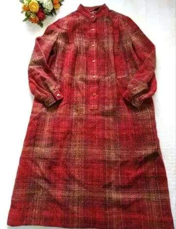 빈티지 셔츠 원피스 트위드 체크 울 쇼와 레트로 일본제