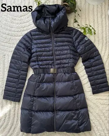 Samas X DIAPLEX 다운 코트 M 사이즈 네이비 벨트 포함