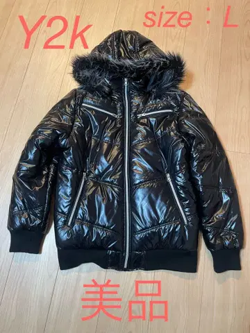 y2k 다운 자켓 헤이세이 광택 후드 탈부착 가능 L 사이즈