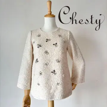 Chesty 체스티 라메 트위드 니트 비쥬 니트