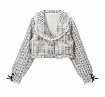 반짝이는 비쥬 트위드 자켓 아우터 유메텐보 체크