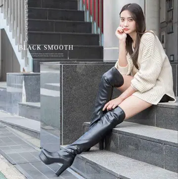 미사용 새상품 유메텐보 니하이 부츠 블랙 스무스 23.5cm