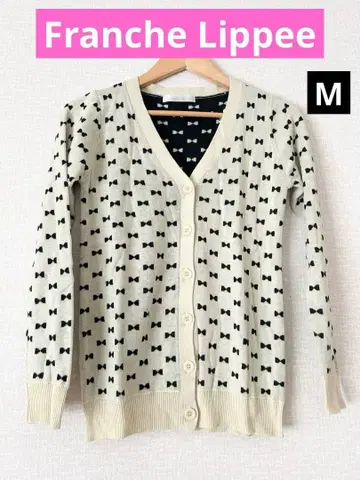 미사용 새상품 Franche Lippee 리본 니트 가디건 M 밀크 블랙