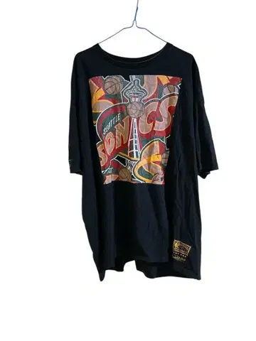 90s NBA 시애틀 슈퍼소닉스 농구 T셔츠 블랙 US 구제 의류