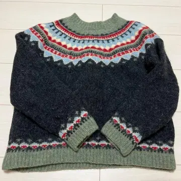 빈티지 울 페어아일 패턴 긴팔 스웨터