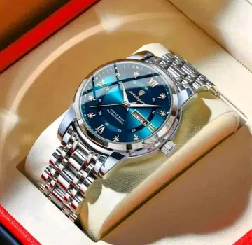 POEDAGAR 손목시계 쿼츠 축광 아날로그 내충격 방수 아이스 블루