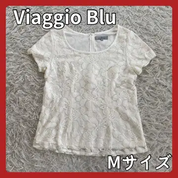 [ 새상품급 ] 반팔 레이스 상의 비아지오 블루 티셔츠 화이트 비키 시어