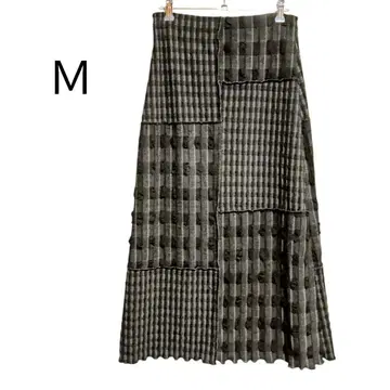 다크 그레이 패치워크 플레어 스커트 전체 밴딩 M 사이즈 롱