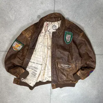 빈티지 가죽 자켓 A-2 플라이트 도안 천연 가죽 90s 와펜