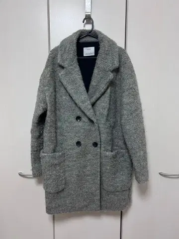 Bershka 그레이 더블 브레스트 체스터 코트 M