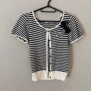 Rene 루네 네이비 화이트 보더 반팔 니트 가디건