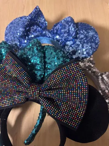 디즈니 머리띠 스팽글 3개 세트 + 컬러풀 큐빅 머리띠