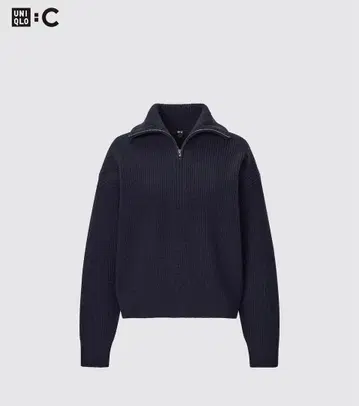 유니클로 프리미엄 라무 하프 지퍼 스웨터 긴팔 네이비 유니클로시
