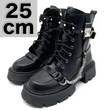 통굽 부츠 25cm 블랙 레이스업 부츠 체인 Y2K 고스로리
