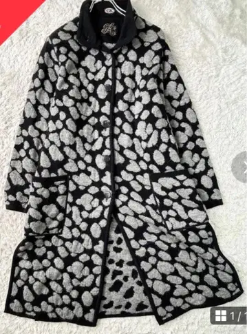 이타리야 롱 코트 레오파드 가디건 M 사이즈 블랙 x 그레이