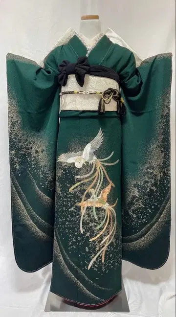 짙은 녹색 후리소데 새 자수 후리소데 6점 세트 성인식 후리소데 풀세트