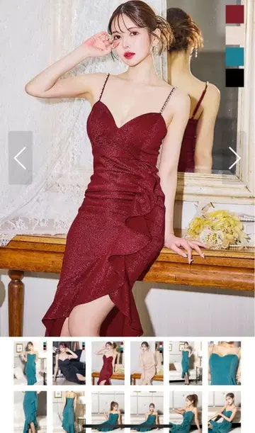 와인 레드 프릴 드레스 비쥬 포함